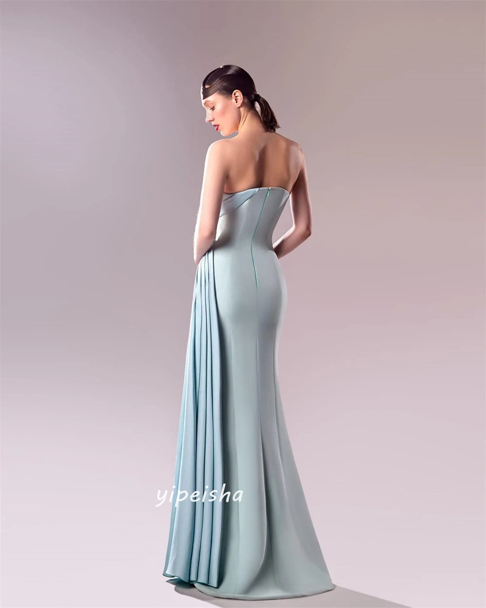 Jiayigong  Classic Modern Style Formal Evening Strapless A-line Beading Pleat Satin Bespoke Occasion Dresses