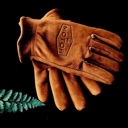 Guantes de cuero retro para motocicleta, guantes de moto, guantes de cuero para montar en motocross, dedos completos, marrón, verano