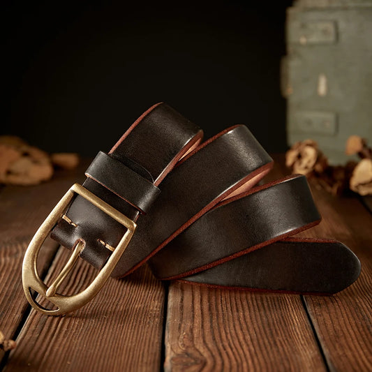 Ceinture en cuir de vachette rétro fait à la main avec boucle ardillon en cuivre pour homme, sangle vintage en cuir véritable pour jeans, pantalon de mode