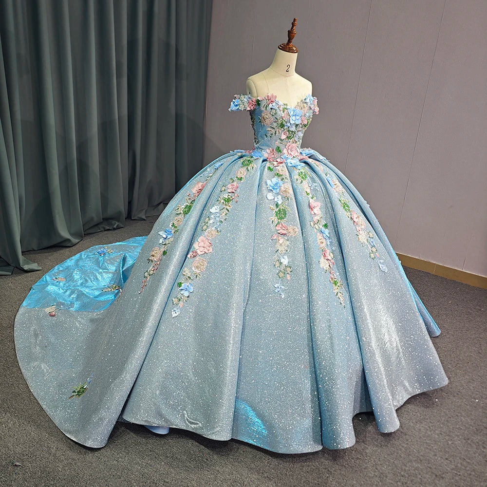 Robe de Quinceanera bleu ciel chérie pour 16 ans, robe de fête princesse avec appliques en dentelle et perles, robe de fête d'anniversaire, robes de 15 ans 6767