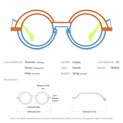 Montura de gafas de titanio puro FONEX para mujer 2024, nuevas gafas redondas coloridas retro para hombre, gafas F85823