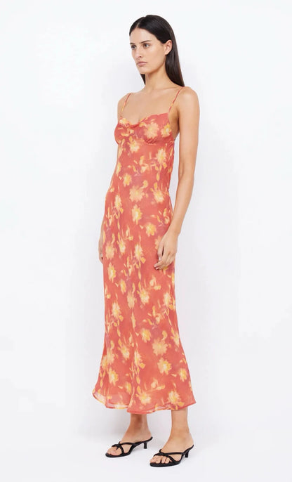 Women Strapless Flower Print Sexy Backless Slim Silk Long Dress