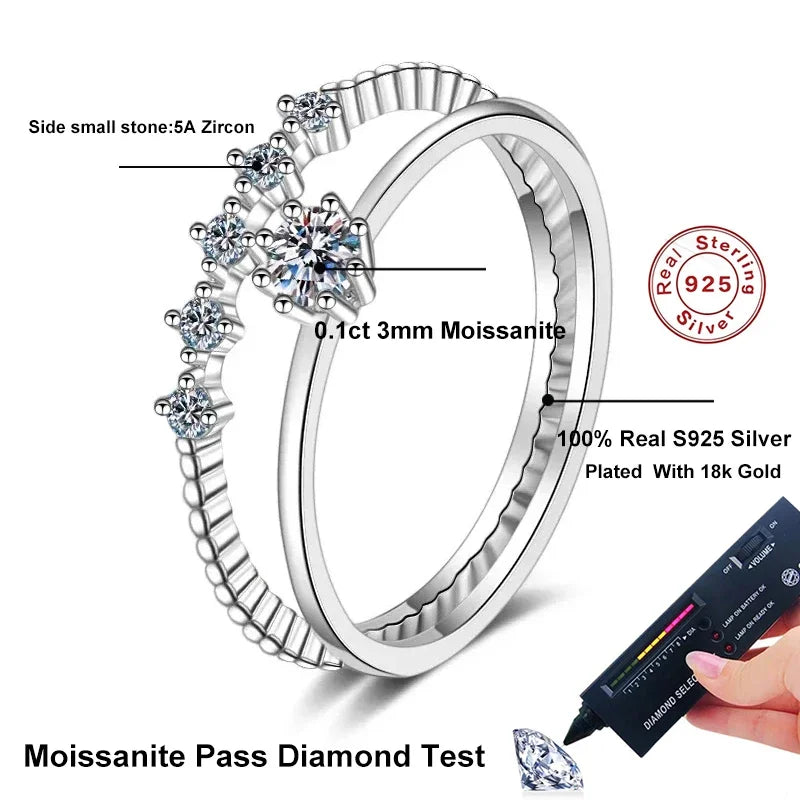 NeeTim 3mm Moissanite Ring Set Silver 925 Brilliant Cut 0.1 Carat Diamond Test Past D Color Moissanites Rings Original Jewelry