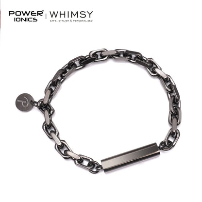 POWER IONICS Bracelet à maillons cubains vintage gris épais pour hommes, femmes et garçons, mode punk, bijoux à gravure gratuite