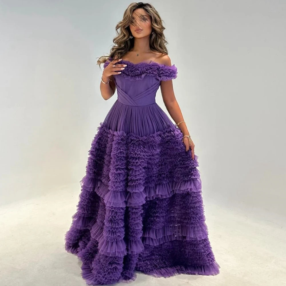 Robe de soirée de mariage plissée en tulle, ligne A, col bateau, sur mesure, robe longue