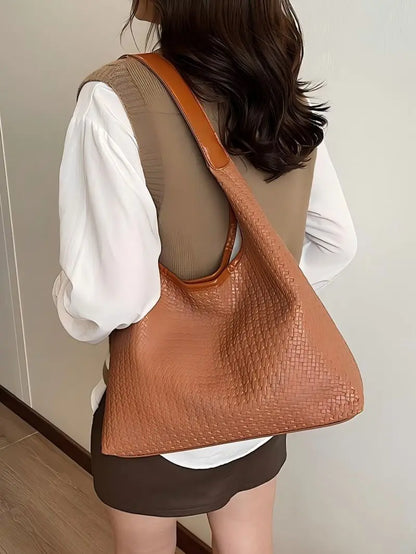 CGCBAG Vintage Weaving Designer Luxury Women Tote Bag Simple Solid Lage Capacity Shoulder Bag Quality PU Leather Female Handbags