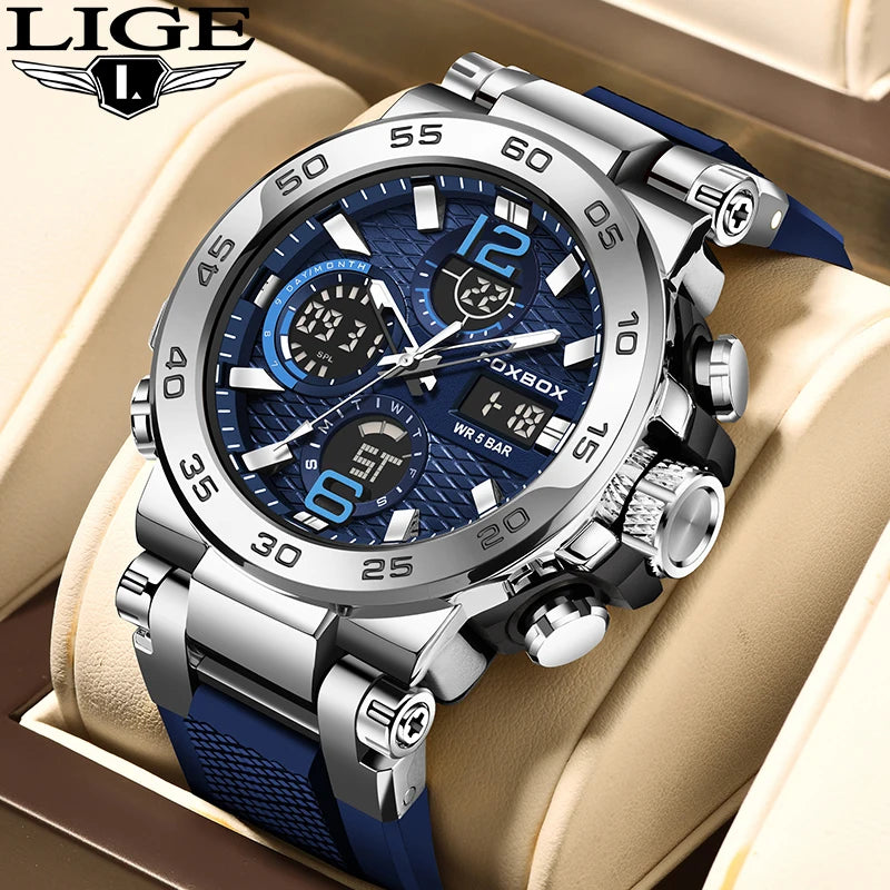 LIGE Montre-bracelet de luxe à affichage LED pour hommes Montre de sport lumineuse pour homme Montre à quartz militaire étanche pour homme Relogio Masculino 2024