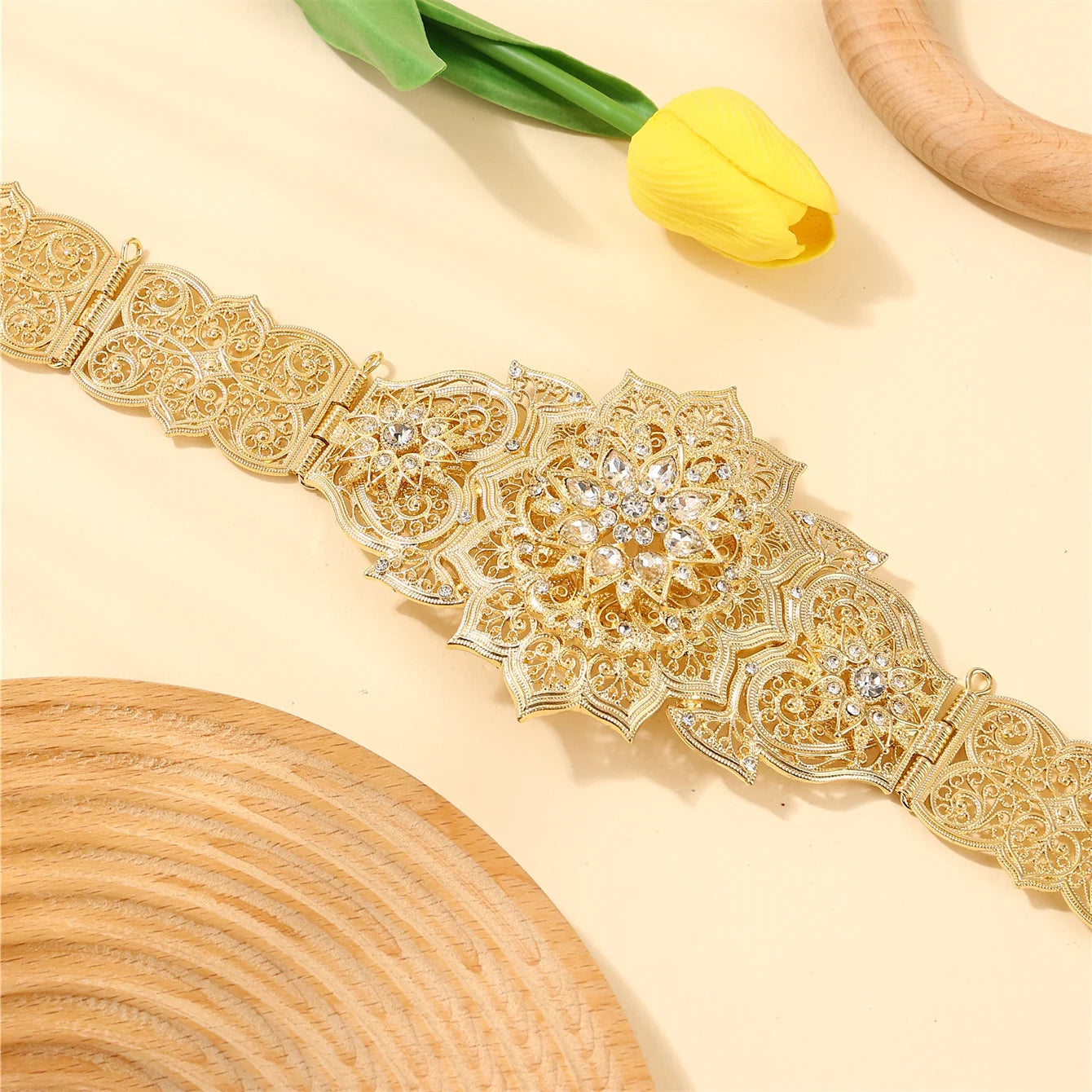 Chaîne de taille marocaine en métal pour mariée arabe, bijoux de mariage, ceinture de robe, strass à motifs floraux, embellissements, cadeaux de fête d'anniversaire