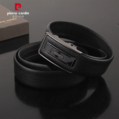 Ceintures en cuir véritable Pierre Cardin pour hommes, ceinture à boucle automatique, ceinture noire