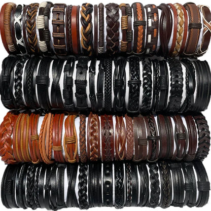 50PCS/set Wholesale Lots Bulk Random Punk Men's Leather Bracelets Femme Pulseras Bileklik Couple Bracelet Men Jewelry WP2