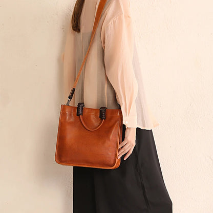 Genuine Leather Women Handbag 2024 New Square Tote Bag Diagonal Bag Female Retro Portable Briefcase Handmade Soft Leather