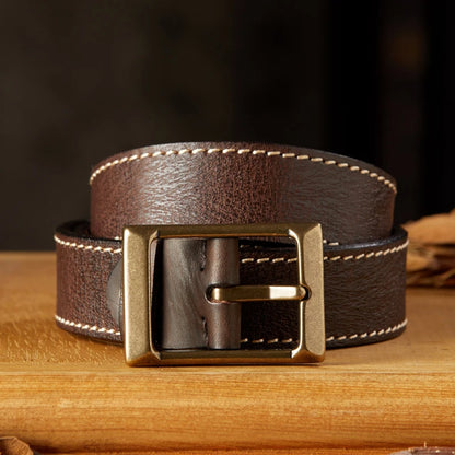 Ceinture en cuir véritable vintage épaisse faite à la main pour hommes Ceinture en cuir de vachette véritable à 100 % Ceinture pour jeans Rétro Pure Cooper Boucle ardillon