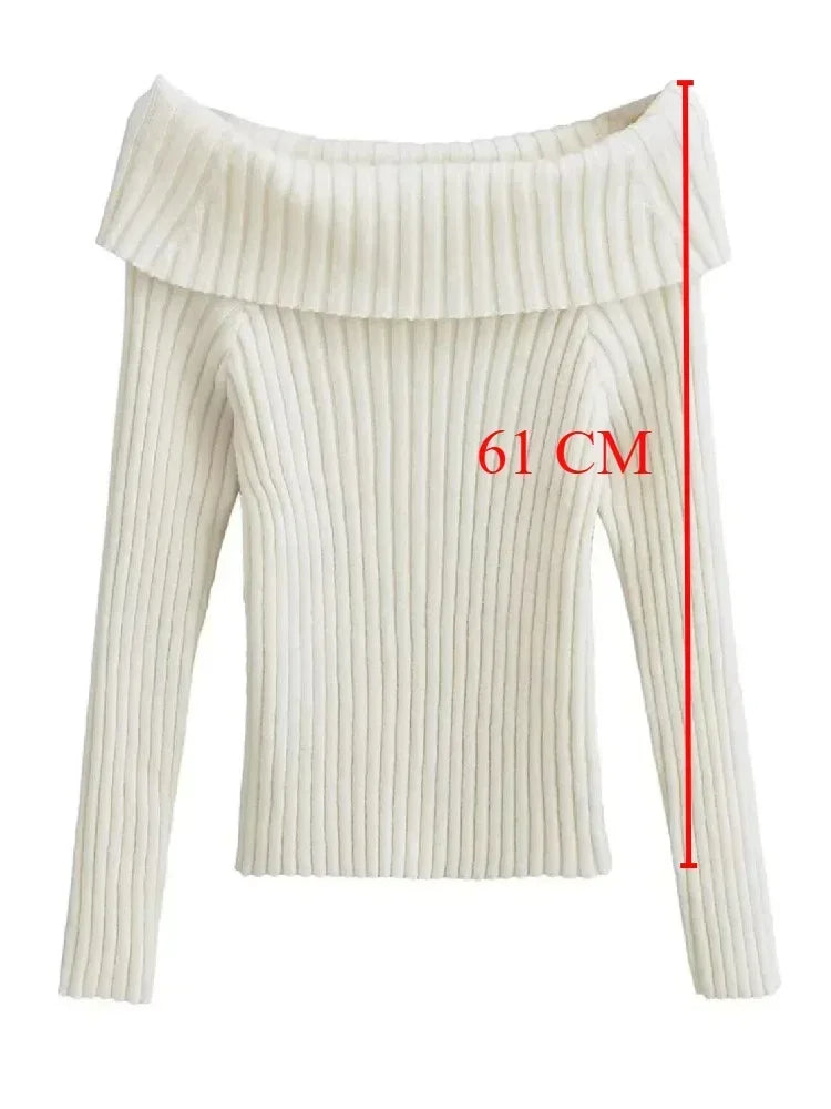 Oligai Autumn Winter Rib Knitted Off The Shoulder Pullover Sweater Sexy Women Full Sleeve Sweater Pullovers Elegant Jumpers