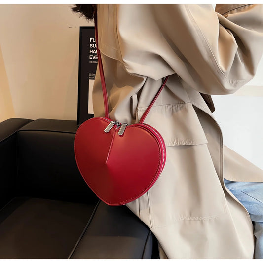 Bolso de corazón para mujer, diseño bonito, bolso rojo, de piel sintética, bandolera, mini bolso de hombro, bolsos de moda de lujo, réplicas, bolsos exactos 2024