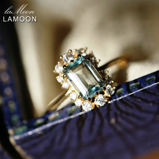 LAMOON Natural Topaz Rings Gemstone Ring 925 Sterling Silver Blue Topaz K Gold Plated Vintage Wedding Engagement For Women RI190