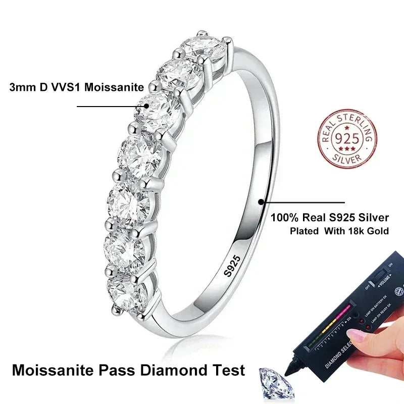 NeeTim Full Moissanite Ring for Women S925 Sterling Silver with White Gold Plated Diamond Wedding Bridal Band Rings Fine Jewelry