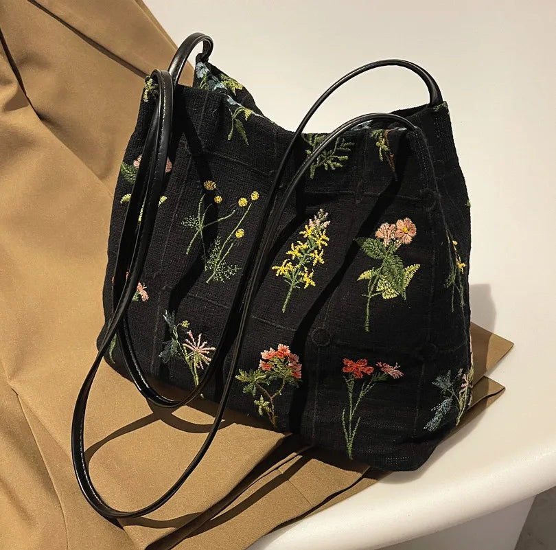 Bolso de mano grande con flores de marca de lujo 2022, nuevo bolso de mano de diseñador de mujer de tela de alta calidad, bolsos de hombro de gran capacidad