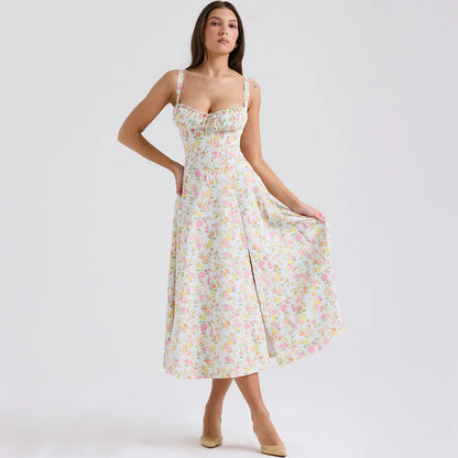 Oligai 2024 Été Imprimé Fleur Robe Élégante Longue Fête D'anniversaire Robes Longues Décontractées Vacances Club Femme Vêtements