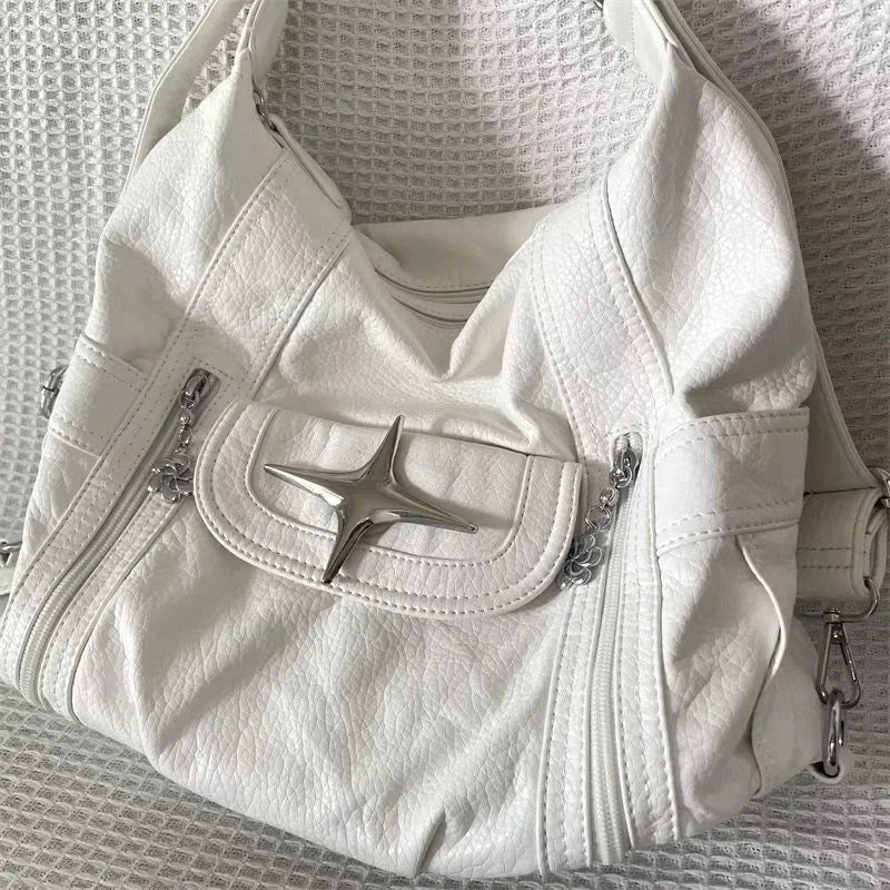 Bolso de hombro de gran capacidad Xiuya Y2k, bolso cruzado de cuero sintético blanco, estilo americano, estilo punk, gótico, bolso de diseñador simple