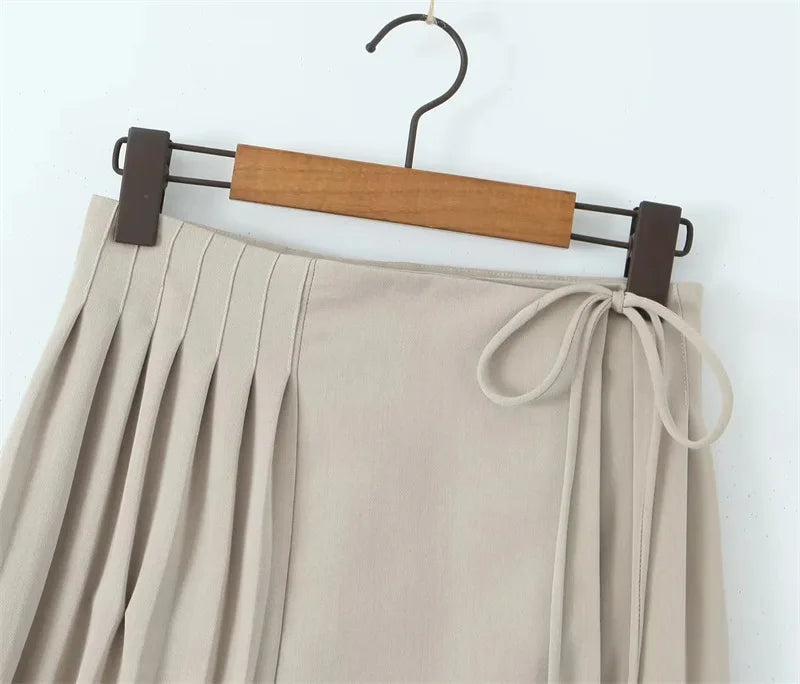 American Vintage High Waist A Line Skirt Women's Summer New Versatile Pleated Belt Lining A-line Mini Short Skirt