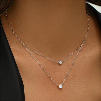 Aide 925 Sterling Silver Double Chain Stack Mini Zirconia Pendant Necklace For Women High Quality K Gold Fine Jewelry Pendiente