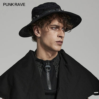 PUNK RAVE Men's Post Apocalyptic Style Distressed Hat Breathability Mesh Decadent Can Fold The Brim Casual Men Caps Sun Hats