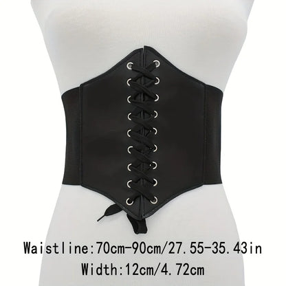 Ceinture large noire en cuir PU pour femme, corset punk, amincissante, taille haute, élastique