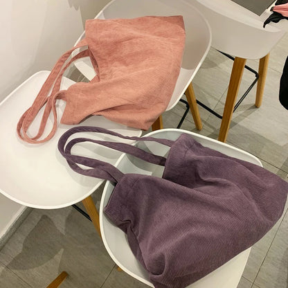 Corduroy Bag for Women 2023 Shoulder Bags Shopper Girls Handbags Zipper Eco Environmental Storage Large Capacity Winter Tote Bag