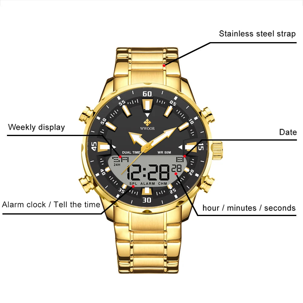 WWOOR Nouvelle Montre Numérique De Luxe Pour Hommes Sport Grandes Montres LED Montre-Bracelet À Quartz Étanche Mâle Horloge Militaire Relogio Masculino