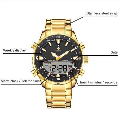 WWOOR New Luxury Digital Watch For Men Sports Big Watches LED Quartz Wristwatch Waterproof Male Clock Military Relogio Masculino