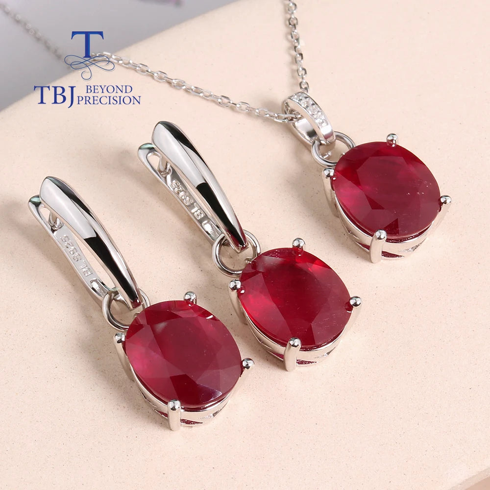 Light luxury Natural Ruby Women's Earrings Necklace Jewelry Set 925 sterling Silver Fine jewelry Anniversary wedding