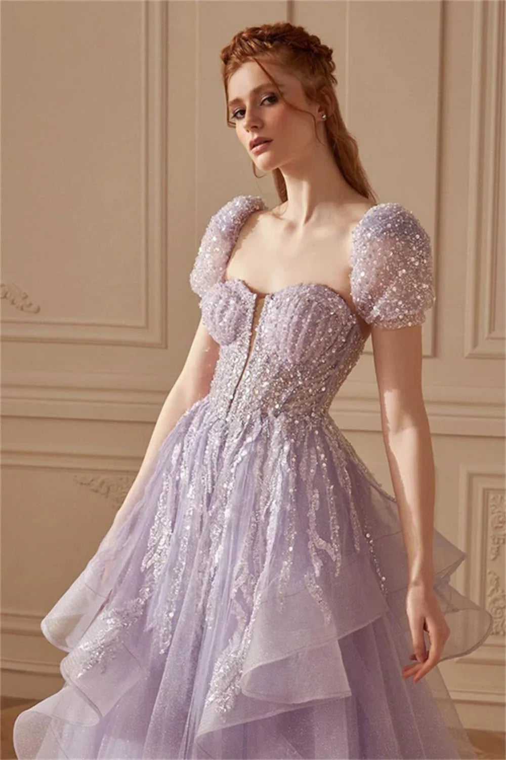 Robe de mariée mauve Jessica Robe de bal de luxe à paillettes brodées en tulle A-line pour occasions formelles