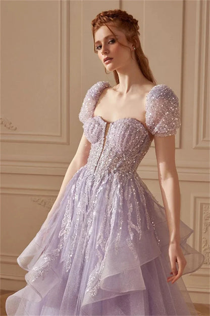 Robe de mariée mauve Jessica Robe de bal de luxe à paillettes brodées en tulle A-line pour occasions formelles