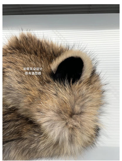 New Autumn And Winter Raccoon Fur Weaving Foreign Style Wild Outdoor Cold And Windproof Hat Scarf One-Piece Knitted Cap