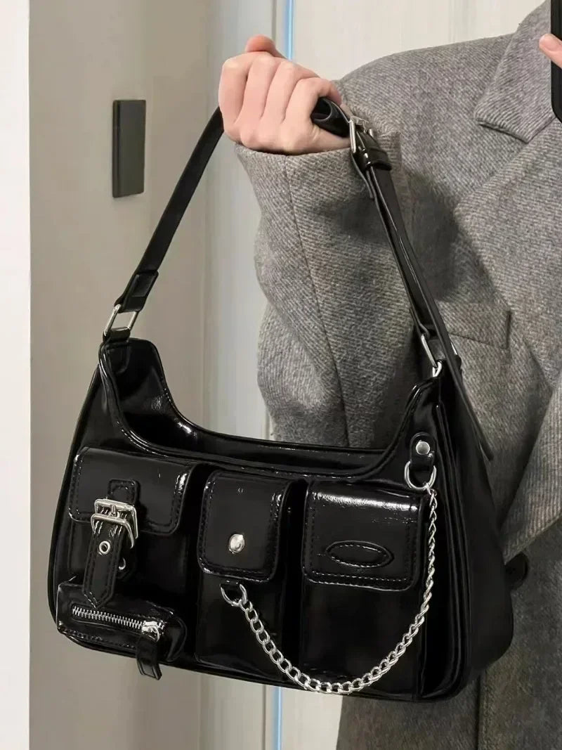 Bolso de mujer Richme Punk, moda 2024, tendencia, nuevo diseño, cadenas, bolsos cruzados de hombro, Harajuku Y2k, PU, ​​bolsos de mujer individuales