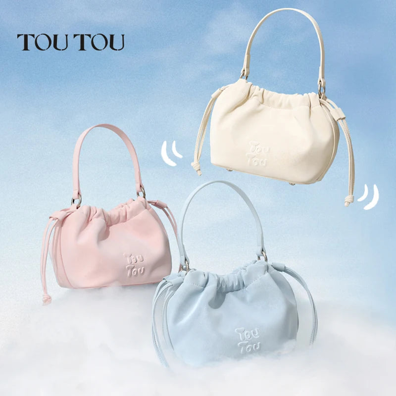 TOUTOU Bolso de mano para mujer, serie Sweet Food, bolso de nube plegable, nuevo bolso de verano 2024 con cordón, bolso cruzado de un solo hombro, bolso desgastado