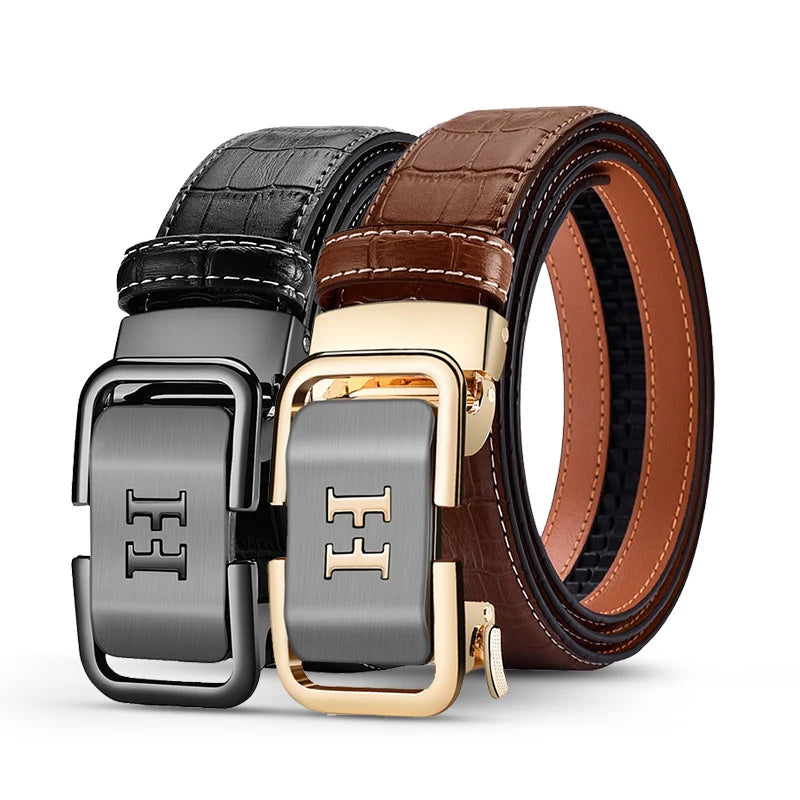 HCDW Brand belt for men's Fashion Luxury Automatic genuine leather Black Brown Waist belts male designer Golf belt man Work Gift