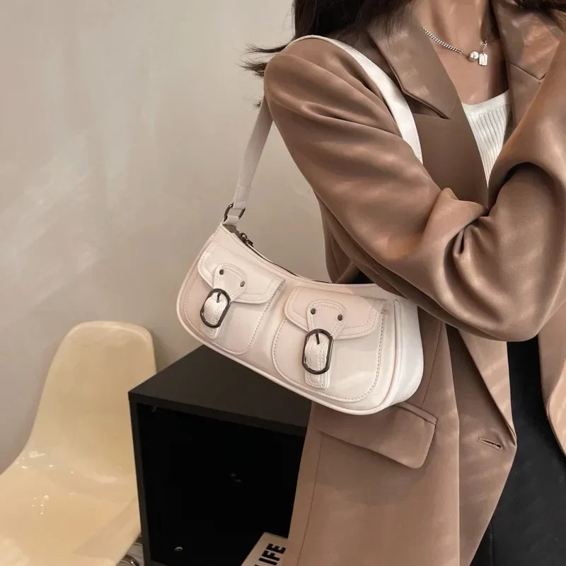 Fashion Leather Shoulder Armpit Bag for Women 2023 Tend Female Simple Small Pocket Design Underarm Handbags and Purses