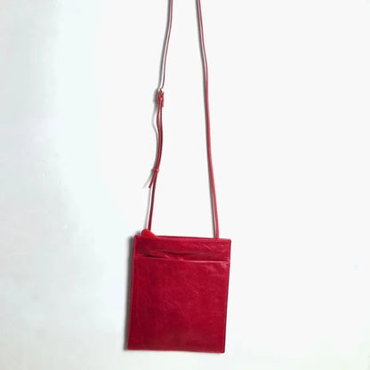 Bolso bandolera pequeño cuadrado rojo de piel auténtica estilo retro europeo y americano para dama