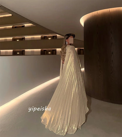 Organza Draped Pleat Formal Evening A-line Jewel Bespoke Occasion Gown Long Dresses