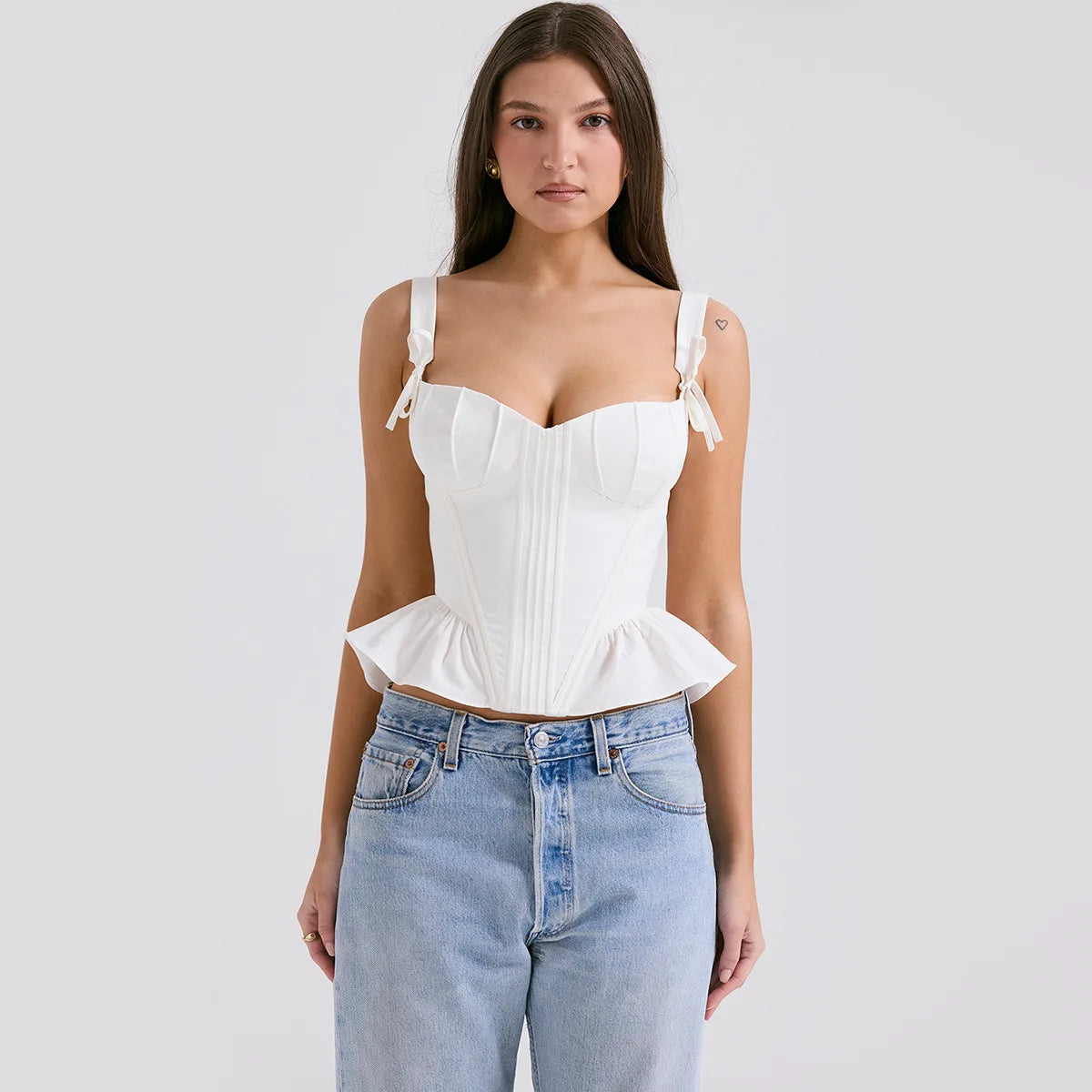 Top corto blanco de verano Oligai 2024, recién llegado, tops ajustados sexis con lazo, tops casuales de moda para fiestas nocturnas, venta al por mayor