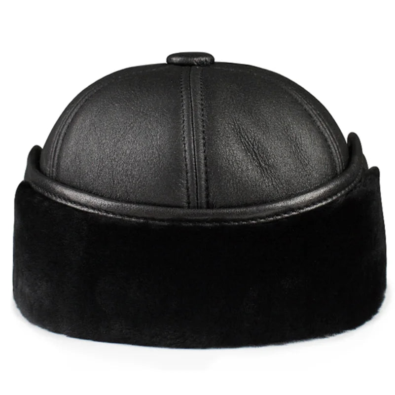 Casquette de baseball d'hiver en cuir véritable pour homme, en fourrure d'âge moyen et âgé, en peau de mouton, protection des oreilles chaude, pour papa