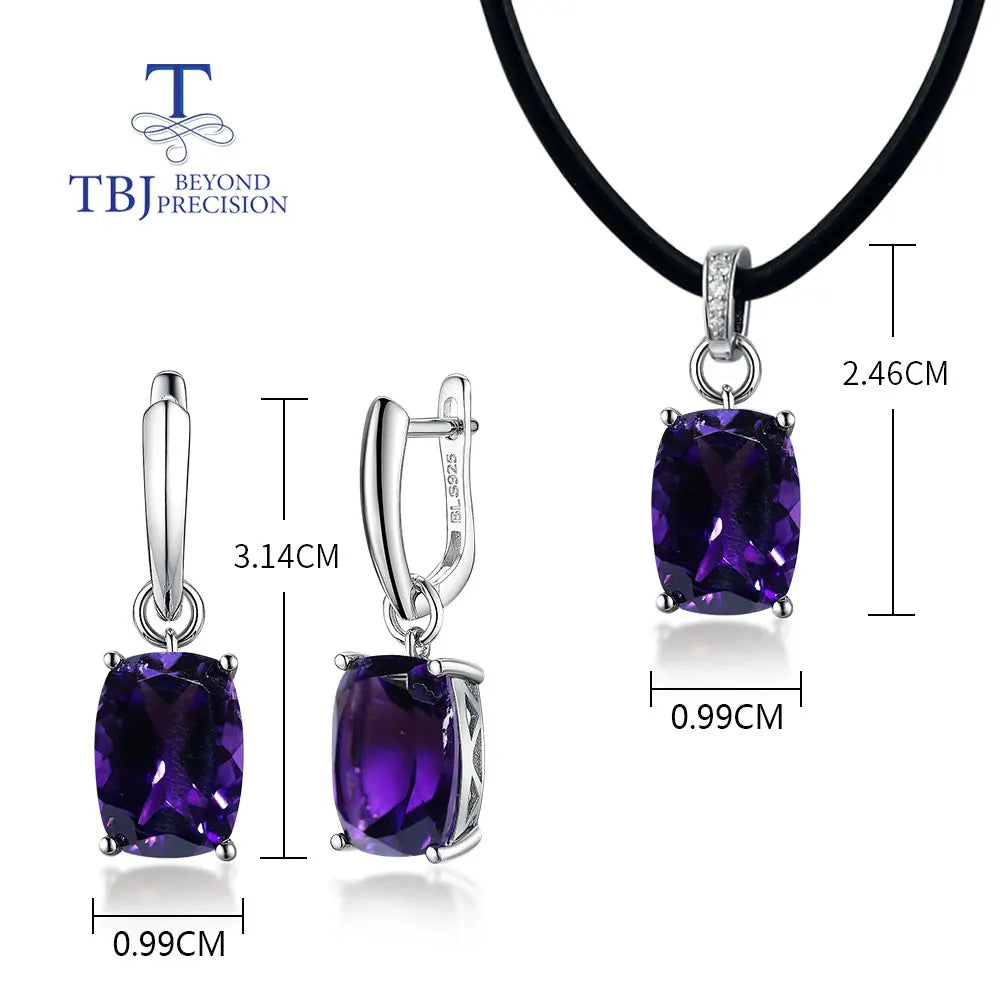 Simple Design South Africa Amethyst Natural Gems Fine Jewelry 925 Silver Necklace Earrings Jewelry Set for women gifts