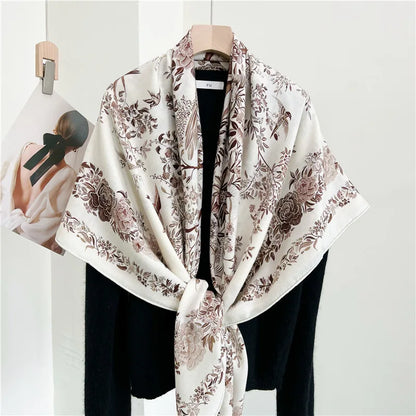 Double Printing Cashmere Silk Wool Scarf Women Large Hand-rolled Edges Shawls Pashmina Winter Accessories Soft Scarves Stole