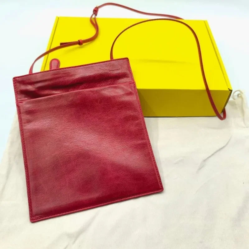 Bolso bandolera pequeño cuadrado rojo de piel auténtica estilo retro europeo y americano para dama