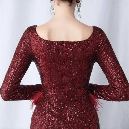 Elegant and Pretty Women's Dresses for Prom Sequin Dress Party Formal Luxury Evening 2023 Special Events Occasion Long Sleeve