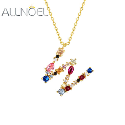 ALLNOEL 26 Collier Pendentif Alphabet Femme Argent Sterling 925 Arc-en-ciel Cristal Coloré Lettre Initiale MKWF Or Bijoux Fins