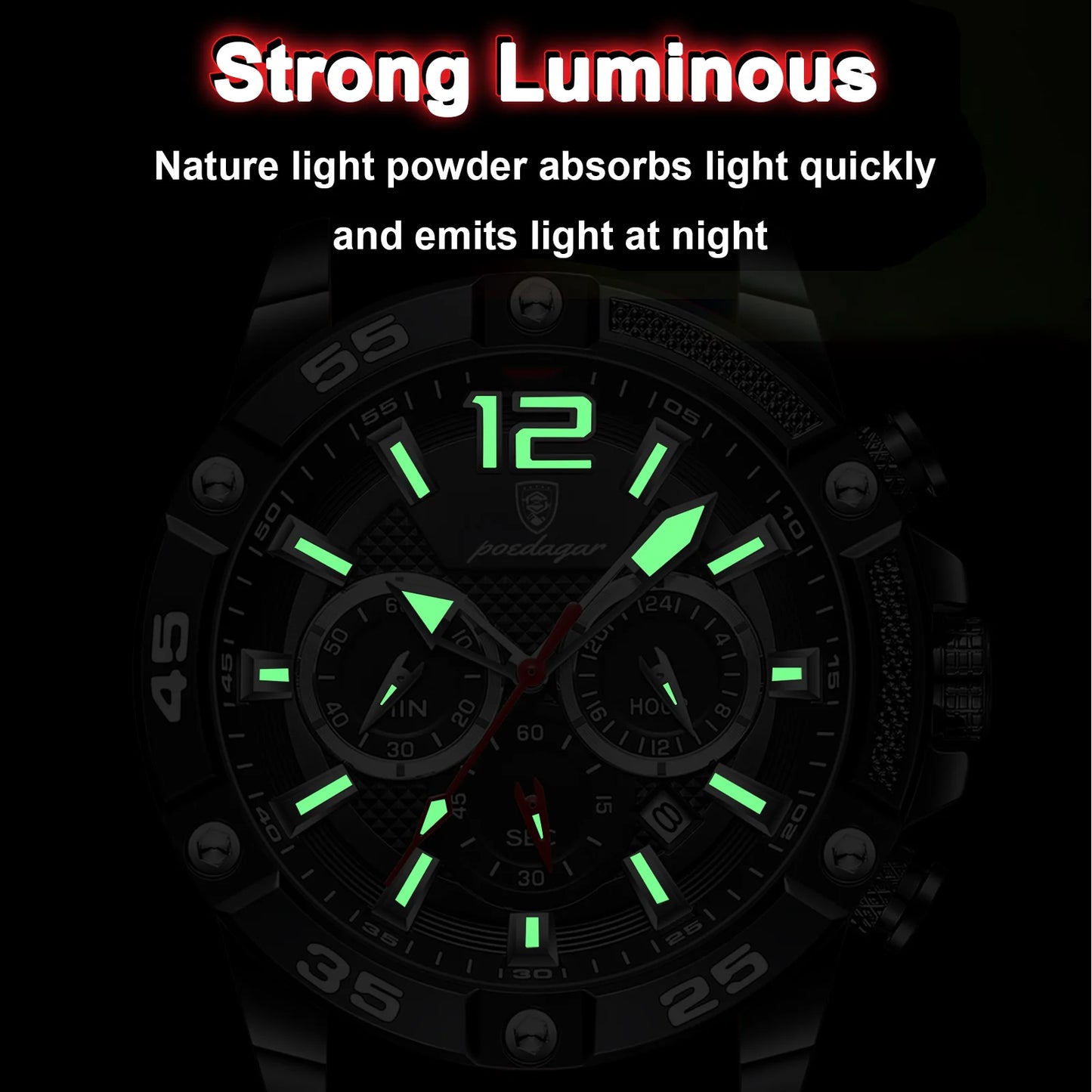 POEDAGAR Reloj de pulsera de lujo para hombre, deportivo, cronógrafo, resistente al agua, luminoso, con fecha, para hombre, reloj informal de cuarzo de silicona para hombre