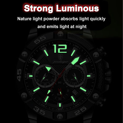 POEDAGAR Reloj de pulsera de lujo para hombre, deportivo, cronógrafo, resistente al agua, luminoso, con fecha, para hombre, reloj informal de cuarzo de silicona para hombre