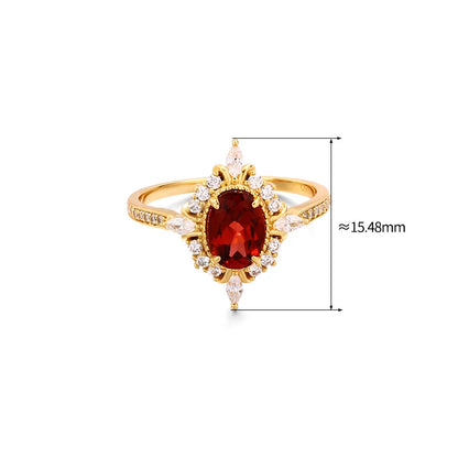 Vintage Gemstone Rings Natural Garnet For Women 925 Sterling Silver K Gold Plated Red Stone Wedding Engagement Jewelry RI182